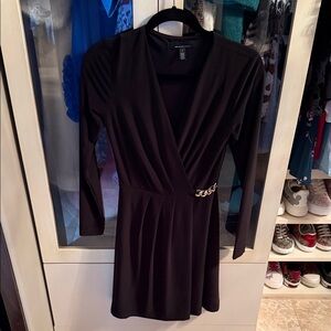 White House Black Market Black Long Sleeve Dress with Chain Detail